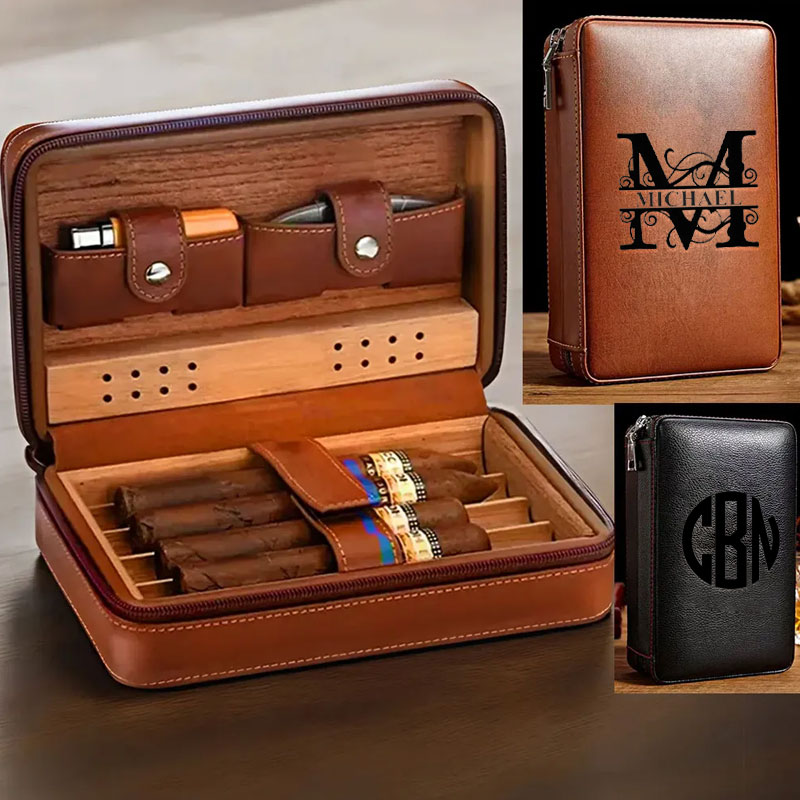 Personalized Travel Cigar Humidor Case Gift for Cigar Aficionado