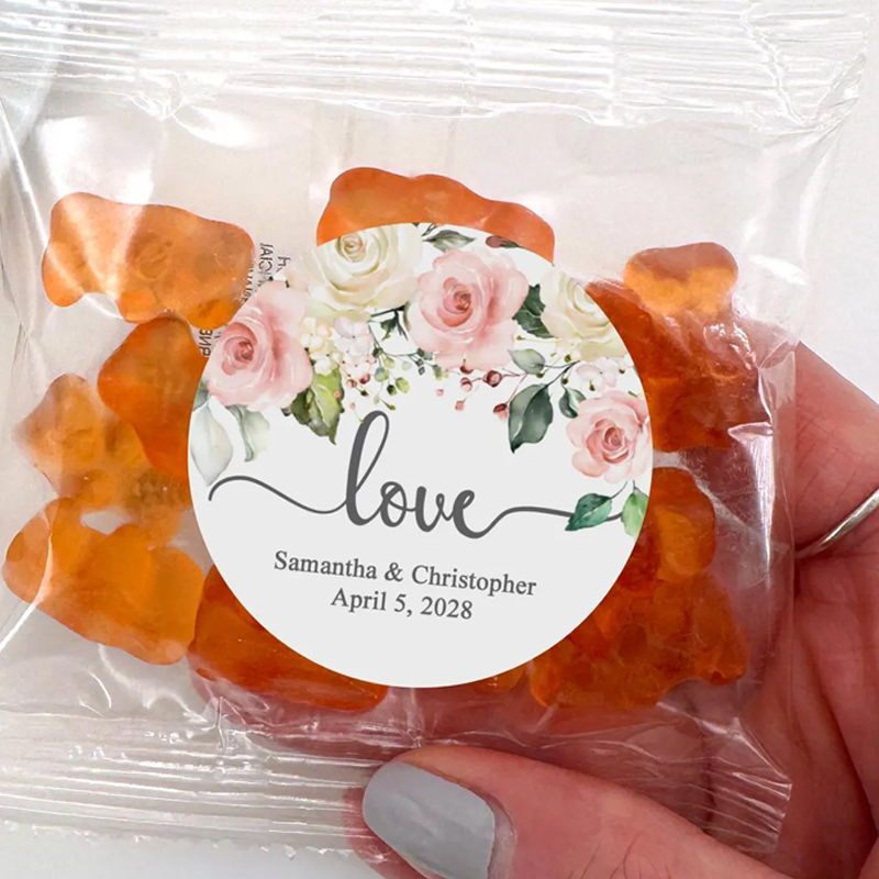 Personalized Wedding Favors Stickers Pink Floral