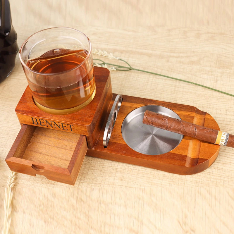 Personalized Whiskey Cigar Tray Glass Holder Ashtray