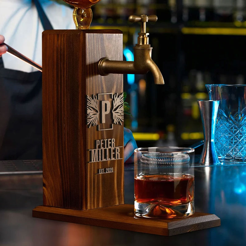 Personalized Whiskey Dispenser Wood Drink Fountain