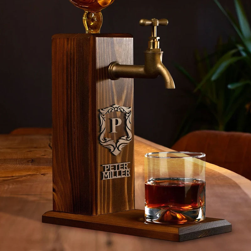 Personalized Whiskey Dispenser Wood Drink Fountain