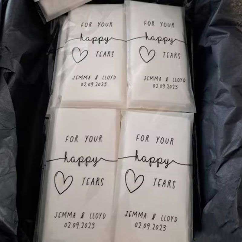Happy Tears Tissue Packets Wedding Guests Biodegradable Packets