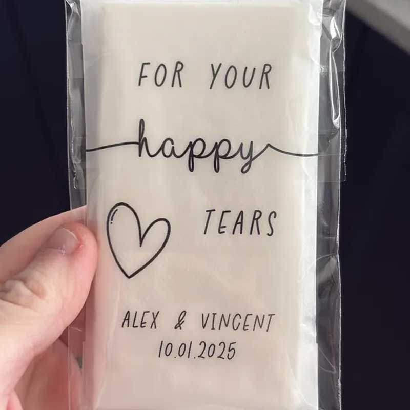 Happy Tears Tissue Packets Wedding Guests Biodegradable Packets