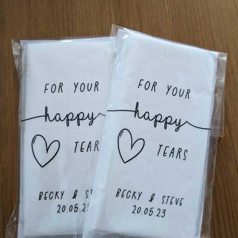 Happy Tears Tissue Packets Wedding Guests Biodegradable Packets