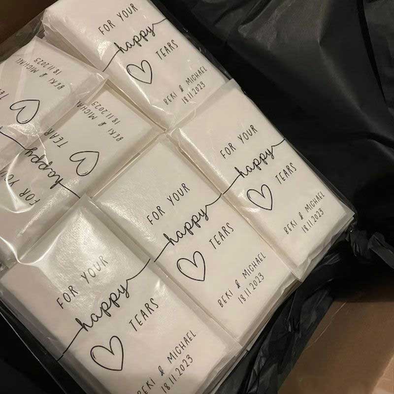 Happy Tears Tissue Packets Wedding Guests Biodegradable Packets