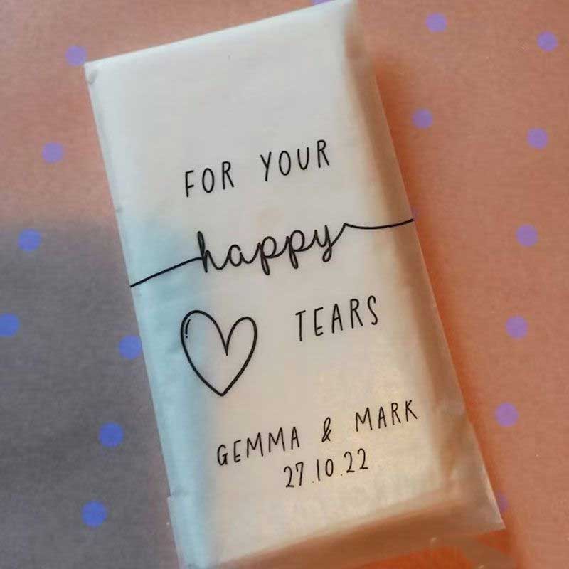 Happy Tears Tissue Packets Wedding Guests Biodegradable Packets