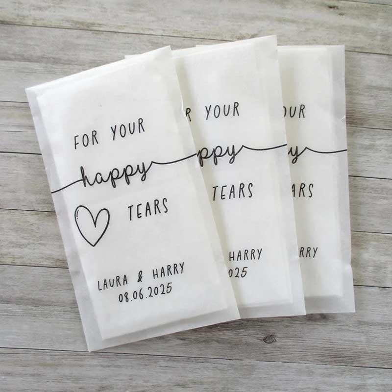 Happy Tears Tissue Packets Wedding Guests Biodegradable Packets