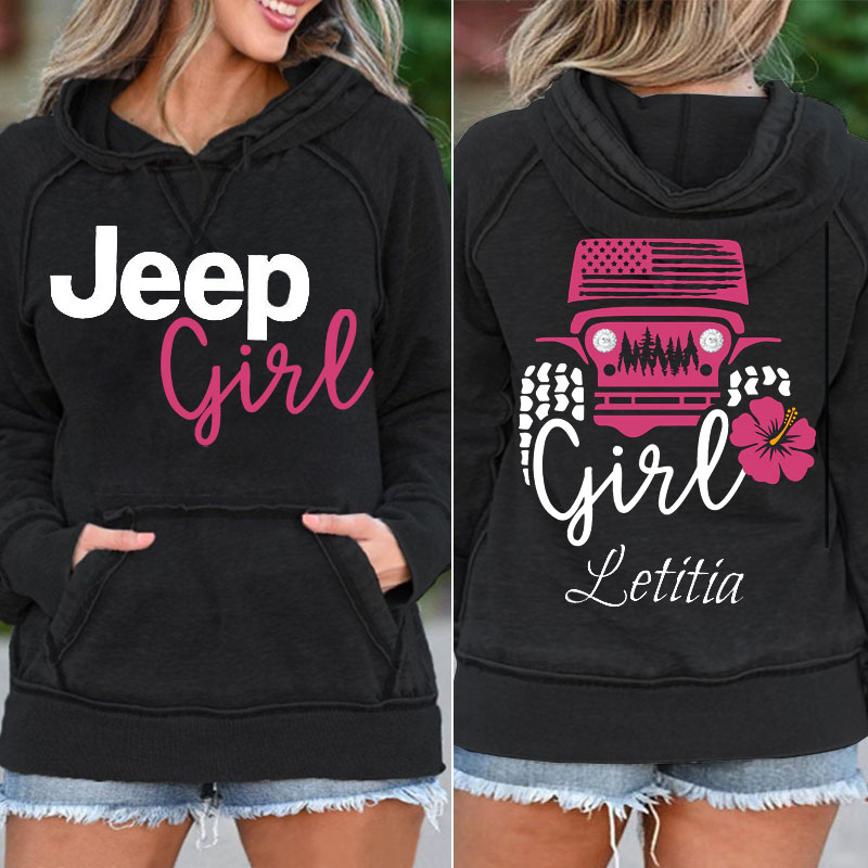 Personalized Jeep Girl, Off-Road Lover Pocket Hoodie with Flag