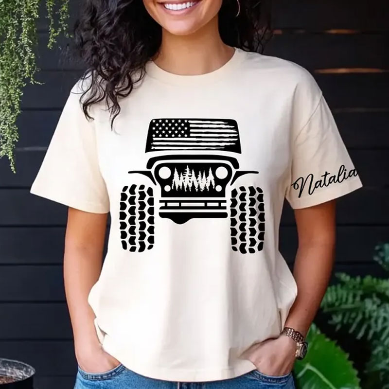 American Offroad T-Shirt with Custom Name on Sleeves, USA Flag Tee