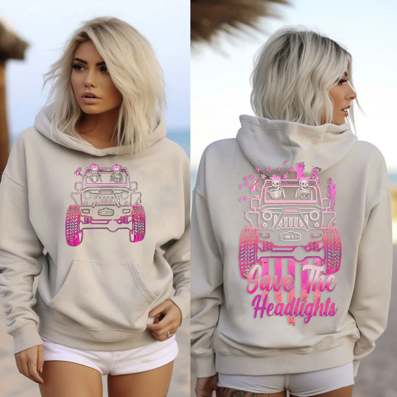 Save The Headlights Breast Cancer Skull Jeep Oversized Hoodie