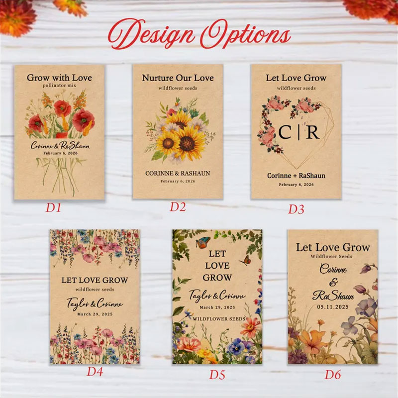 Personalized Eco-Friendly Wildflower Seed Packets – LET LOVE GROW Wedding and Bridal Favors 