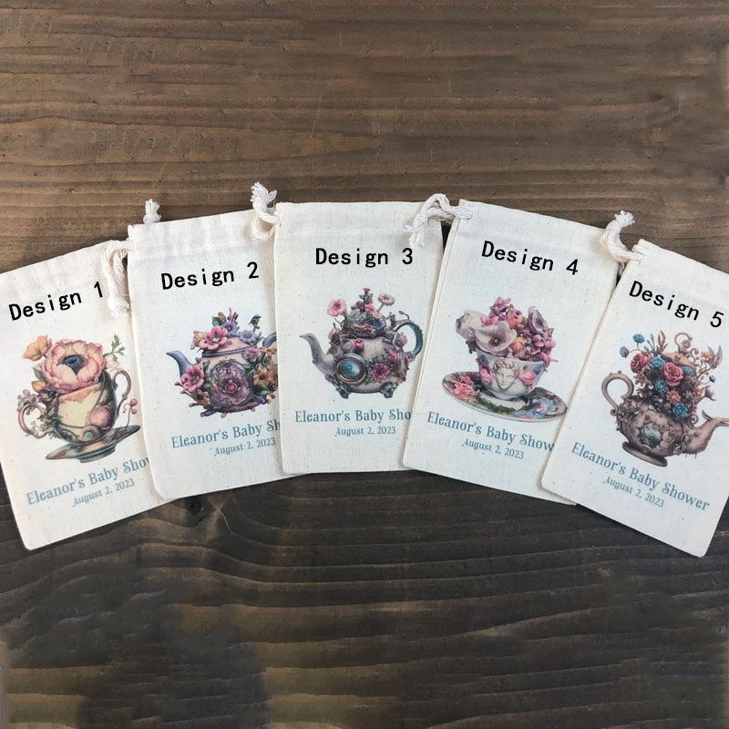 Set of 10 Assorted Whimsical Tea Party Theme Baby Shower Favor Bags