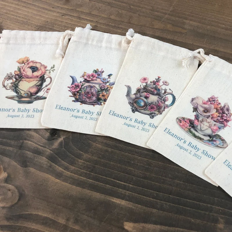 Set of 10 Assorted Whimsical Tea Party Theme Baby Shower Favor Bags