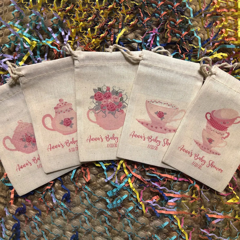 Set of 10 Pink Assorted Tea Party Theme Baby Shower Favors Bags