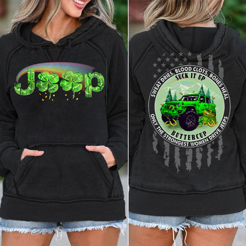 Jeep Shamrock Rainbow, Suck it up Green Women Pocket Hoodie
