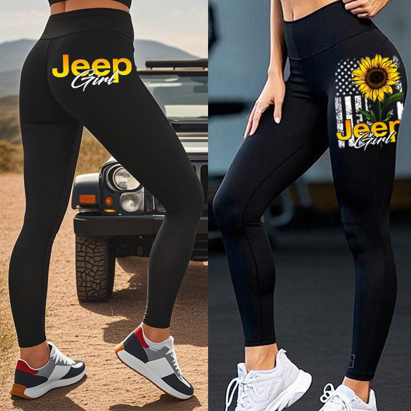 Sunflower Jeep Girl American Flag Leggings