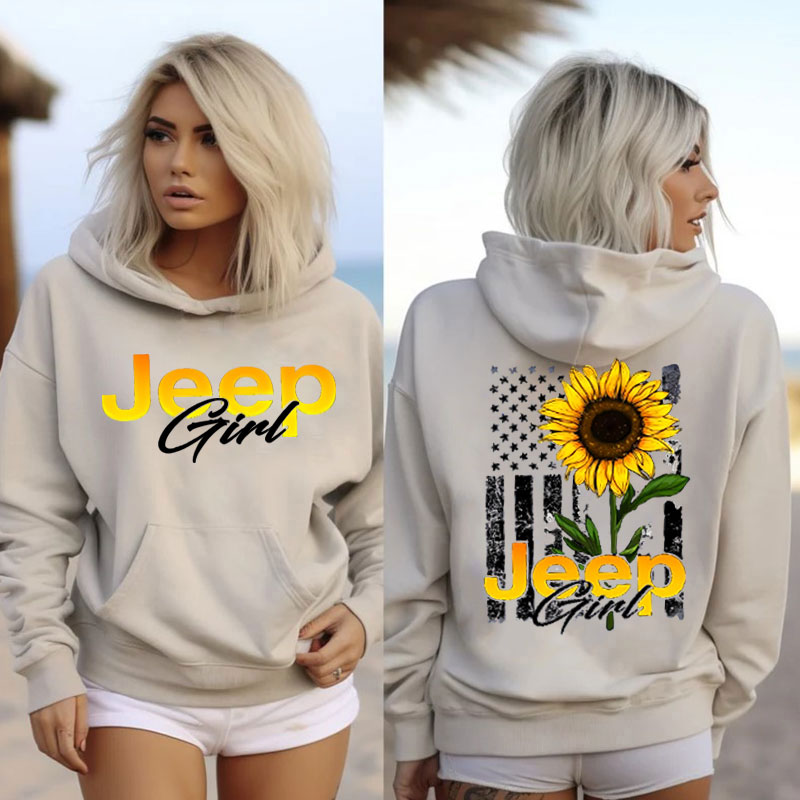 Sunflower Jeep Girl American Flag Oversized Hoodie