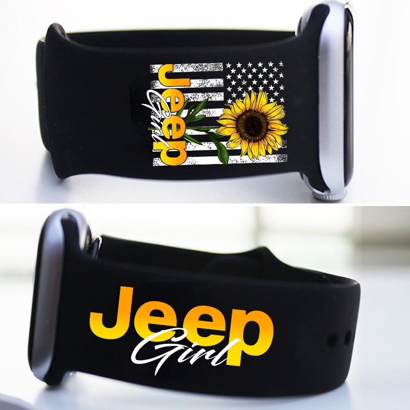 Sunflower Jeep Girl American Flag Print Watch Band