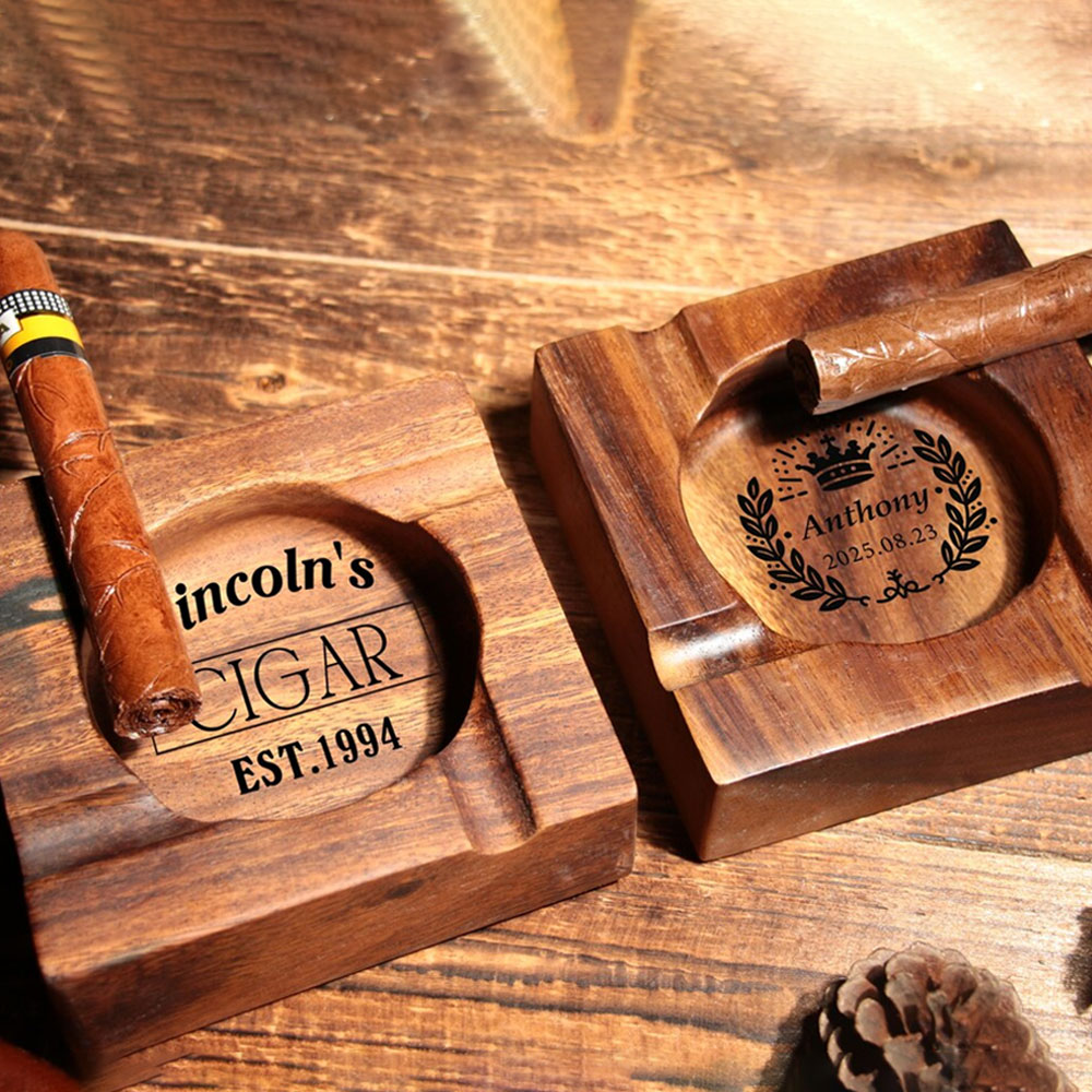 Engraved Cigar Walnut wood Ashtray, Gift for Men, Cigarette Accessories