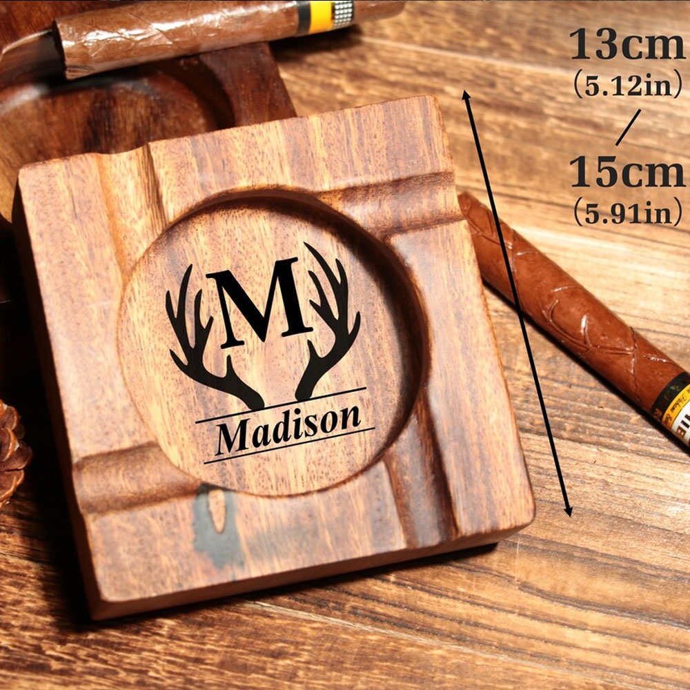 Engraved Cigar Walnut wood Ashtray, Gift for Men, Cigarette Accessories