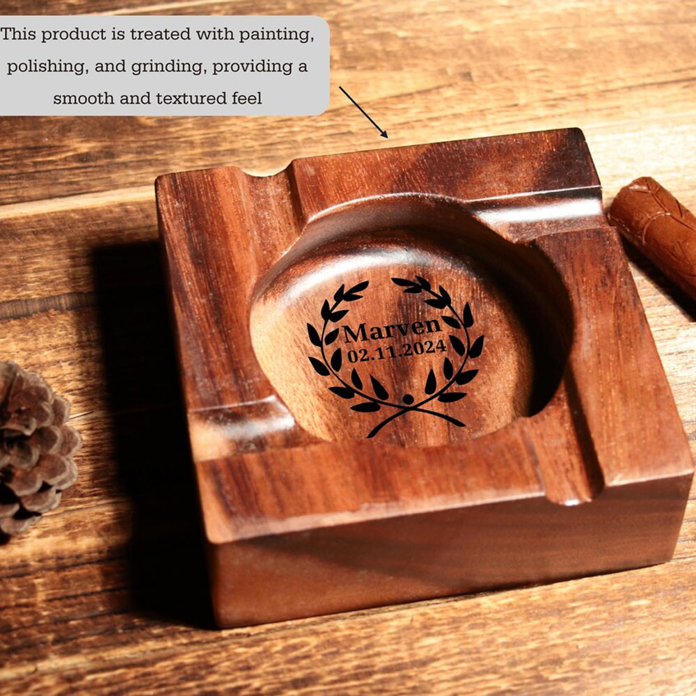 Engraved Cigar Walnut wood Ashtray, Gift for Men, Cigarette Accessories