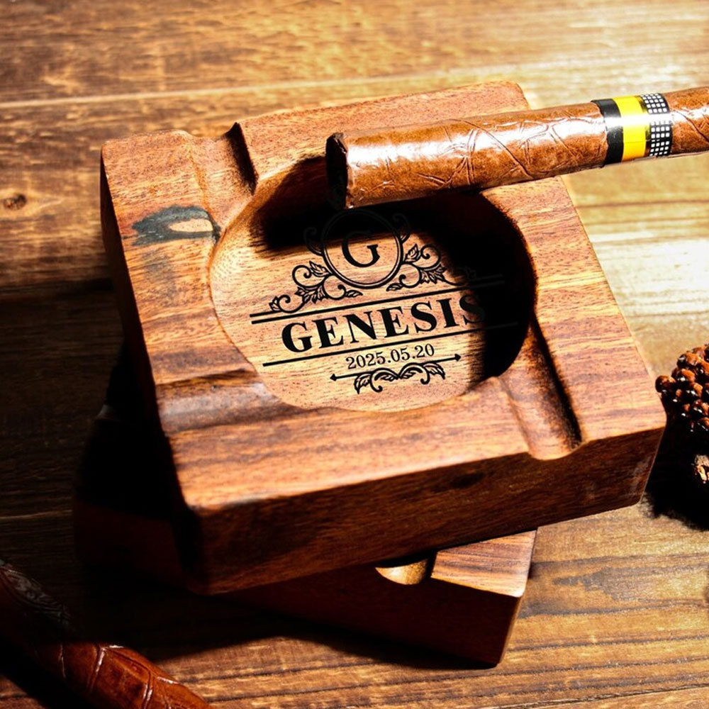 Engraved Cigar Walnut wood Ashtray, Gift for Men, Cigarette Accessories