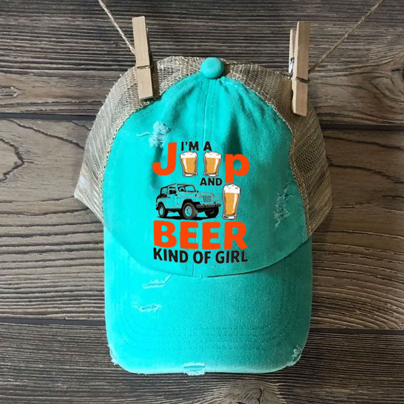 Personalized Color Beer And Jeep Kind of Girl Summer Hats