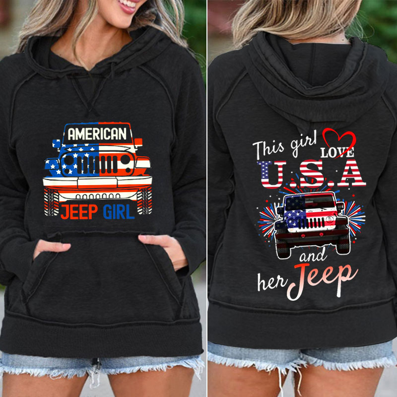 This Girl Love USA And Her Jeep Pocket Hoodie