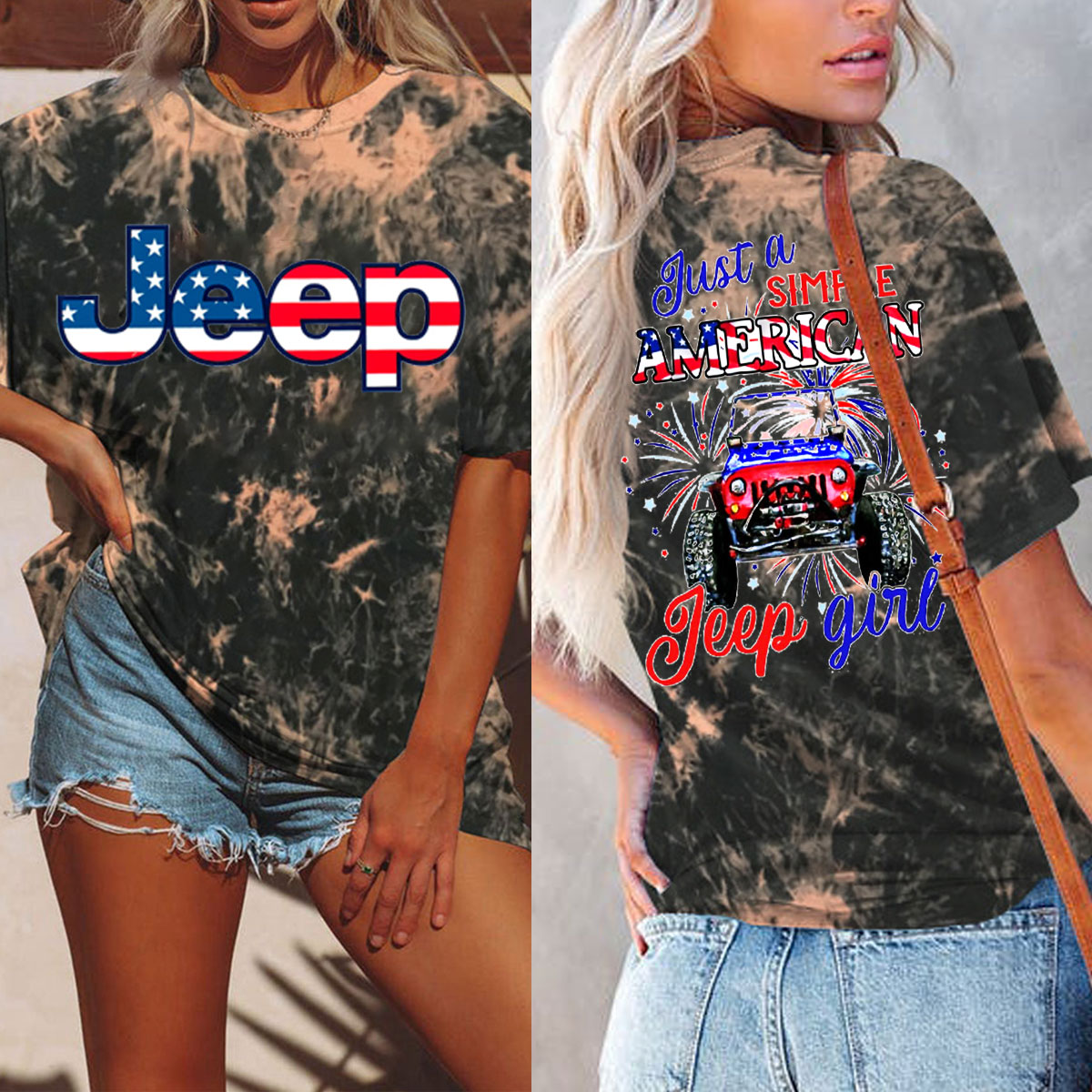 Just A Girl Simple American Girl and 4th of July Tie-dye T-shirt