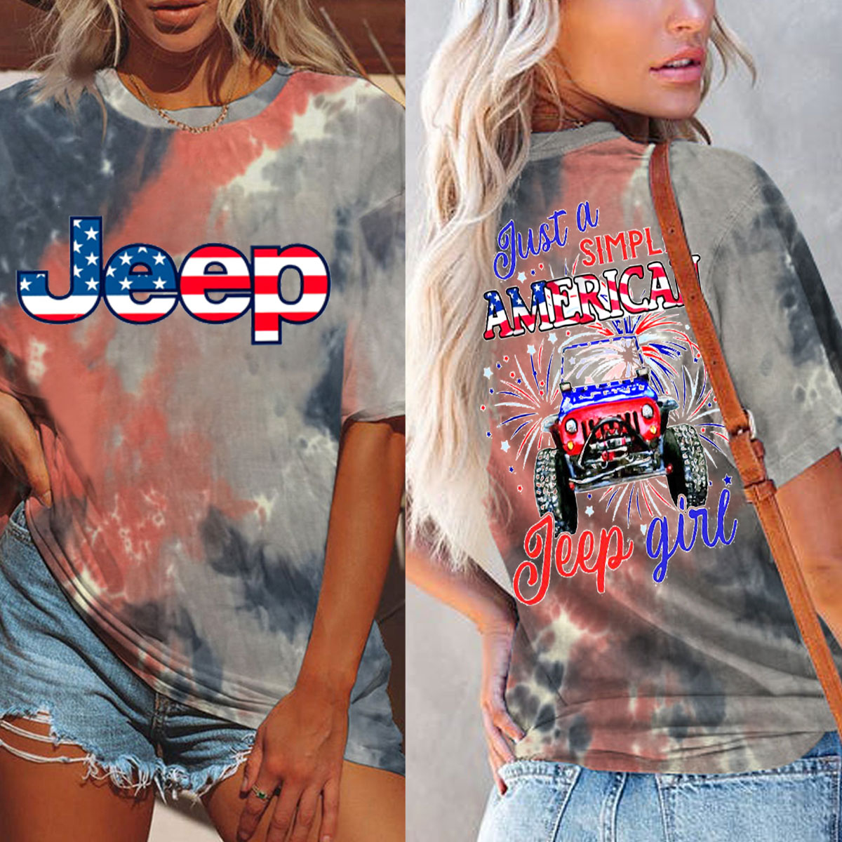 Just A Girl Simple American Girl and 4th of July Tie-dye T-shirt