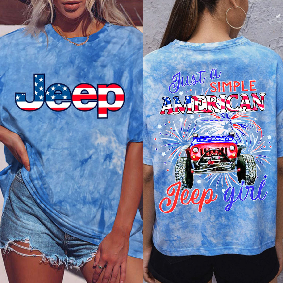 Just A Girl Simple American Girl and 4th of July Tie-dye T-shirt