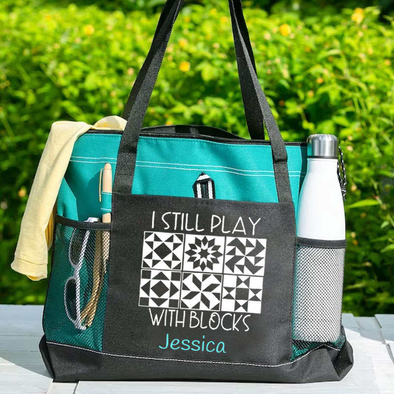 Quilter Tote, I Still Play with Blocks Quilting Bag