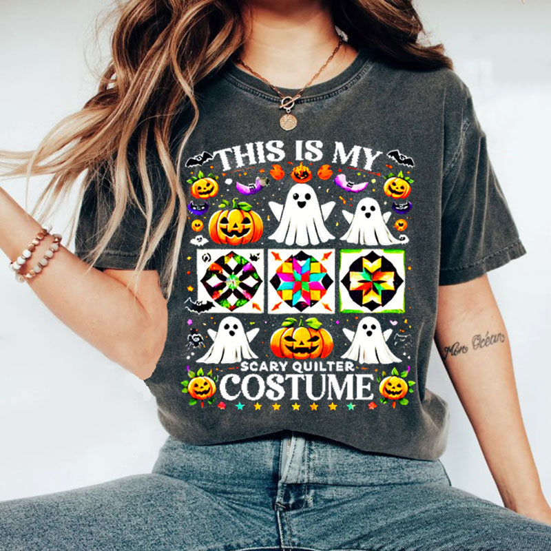 Scary Quilter Costume Shirt, Funny Quilting Halloween Washed Tshirt