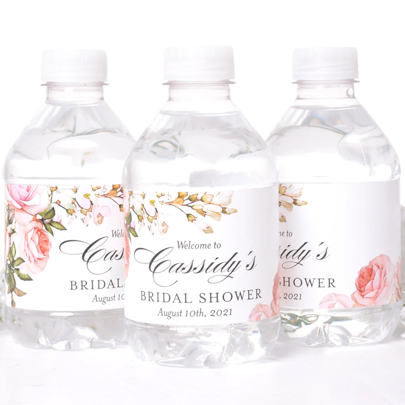 Wedding Bridal Shower Bachelorette Party Decor Rose Floral Bottle Sticker