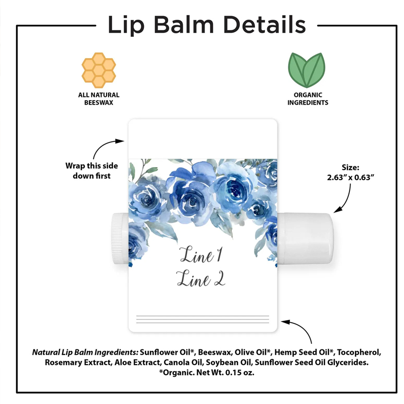 Wedding Watercolor Blue Floral Favor, Personalized Lip Balm Favors