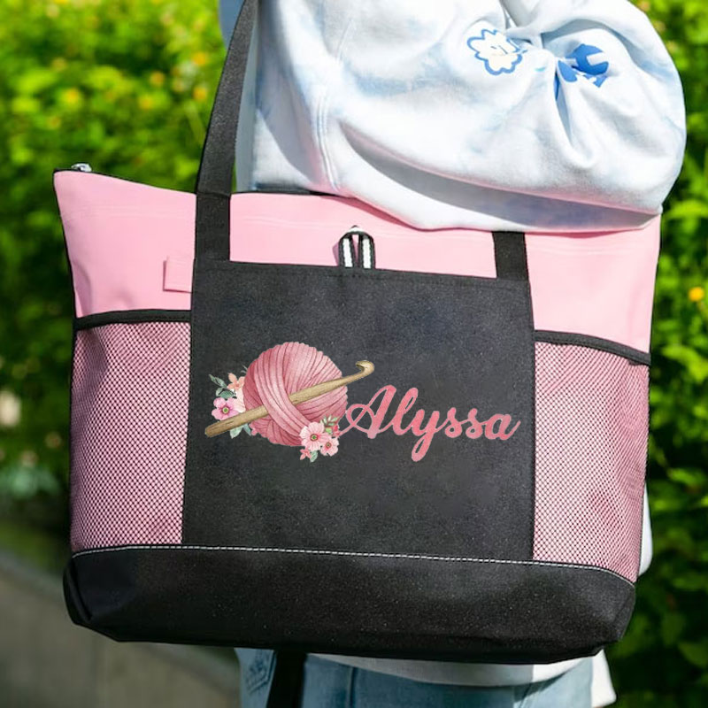 Personalized Name Knitting Crochet Lover Tote Bag