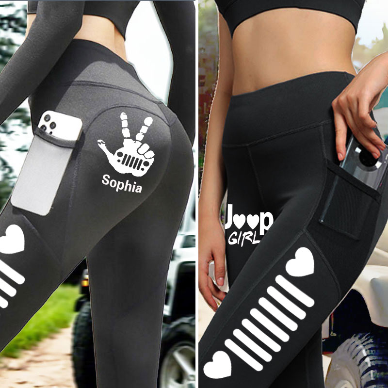 Jeep Girls Heart Personalized Mesh Pocket Athletic Leggings