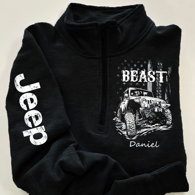 Matching Jeep Beast Beauty American Flag Couple Zip Jacket Sweatshirt