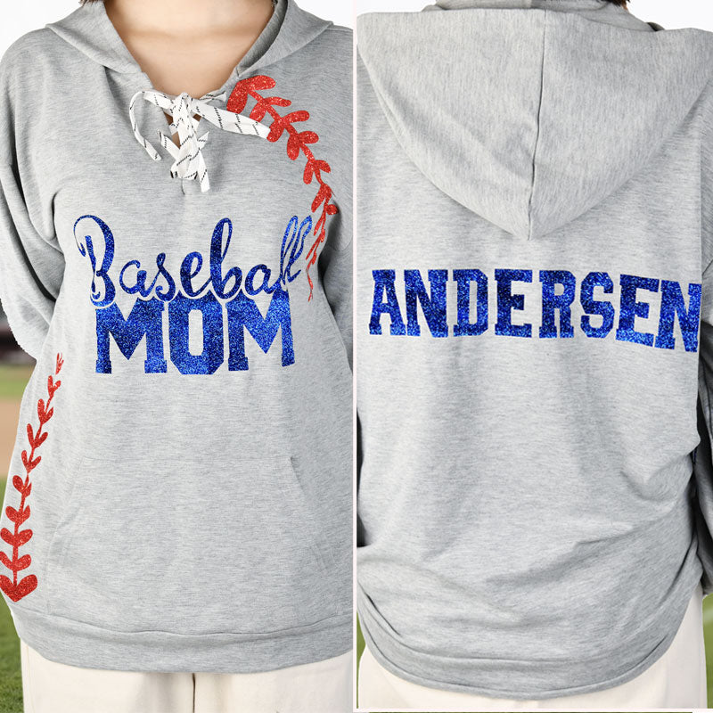Baseball/Softball Mom Hoodie with lace up front Name on back
