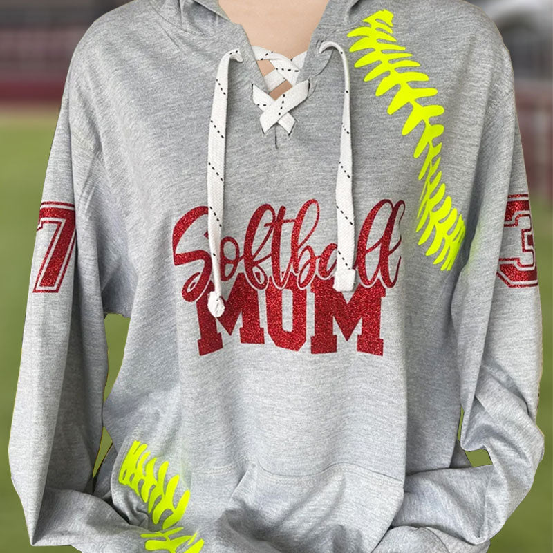 Baseball/Softball Mom Hoodie with lace up front Name on back