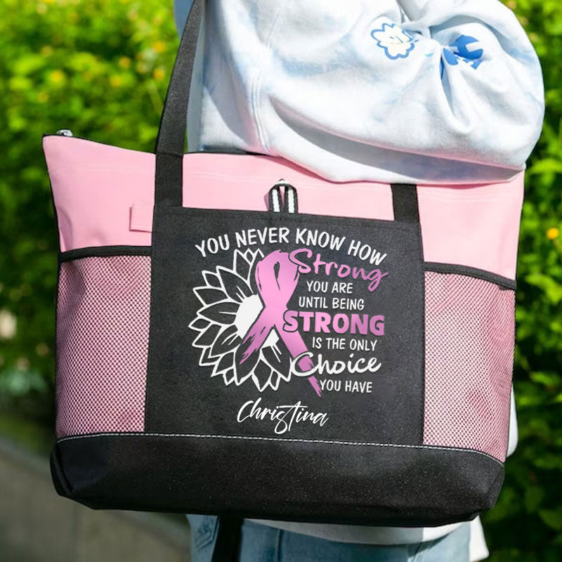 Breast Cancer Tote Bag with Sunflower Inspirational Gift