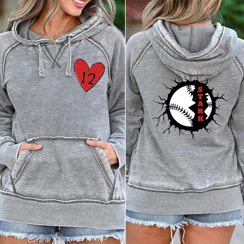 Personalized Baseball Split Name Monogram Pocket Hoodie
