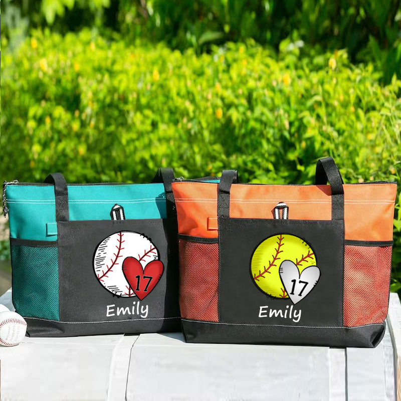 Baseball/Softball/Volleyball Mom Personalized Number Tote Bag