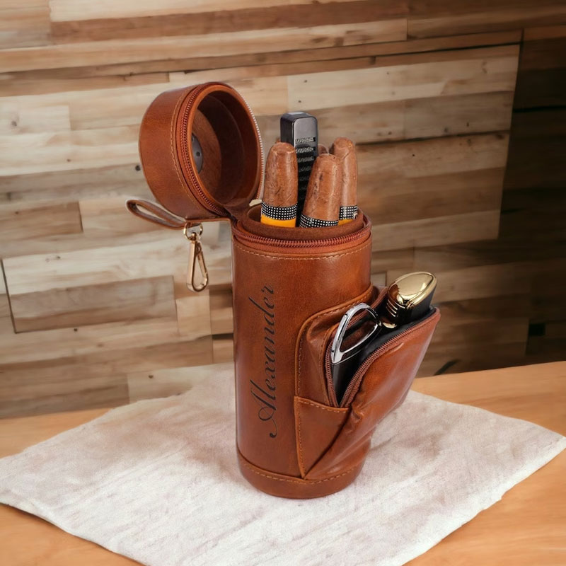 Personalized CIGAR HUMIDOR CASE Holder Leather Cigars Engraved Men Gift