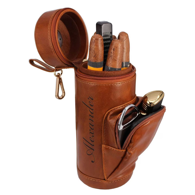 Personalized CIGAR HUMIDOR CASE Holder Leather Cigars Engraved Men Gift