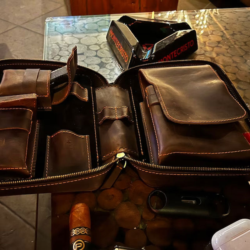 Leather Travel Cigar Box Case For Cigar Accessories