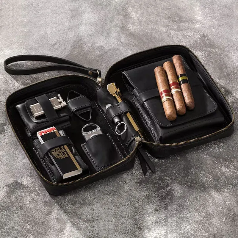 Leather Travel Cigar Box Case For Cigar Accessories