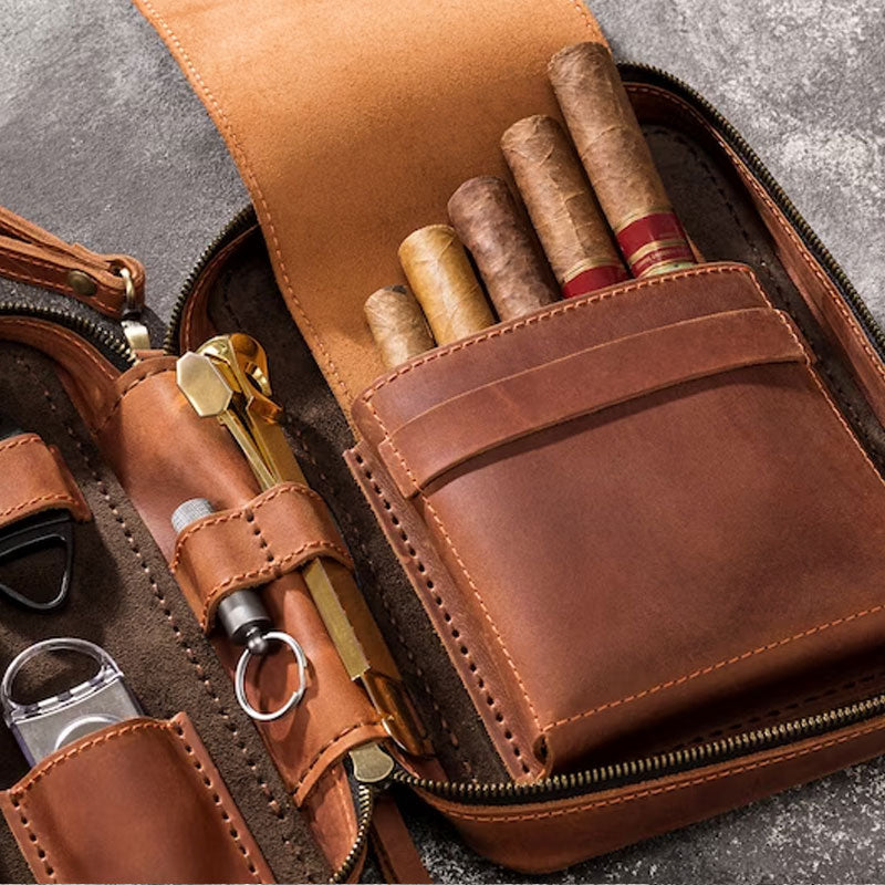 Leather Travel Cigar Box Case For Cigar Accessories