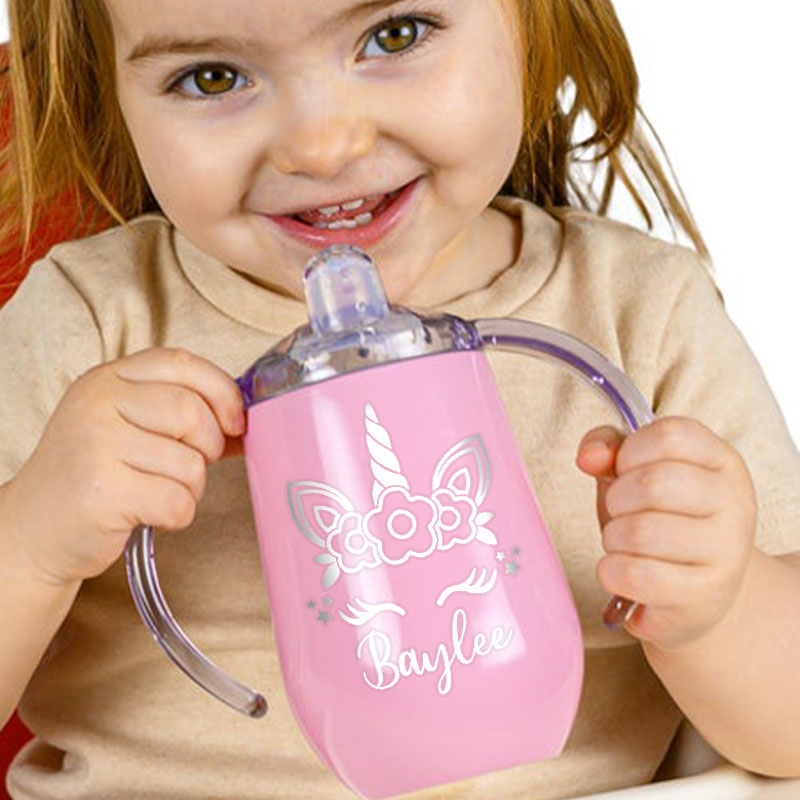 Custom 10 oz BPA Free Baby Unicorn Sippy Cup with Handle