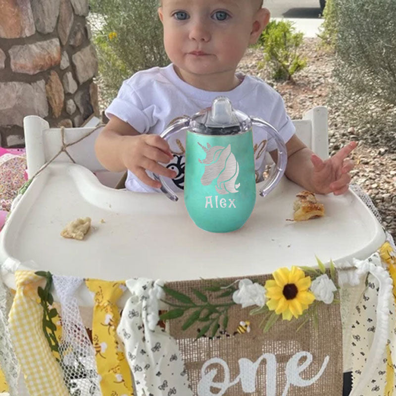 Custom 10 oz BPA Free Baby Unicorn Sippy Cup with Handle